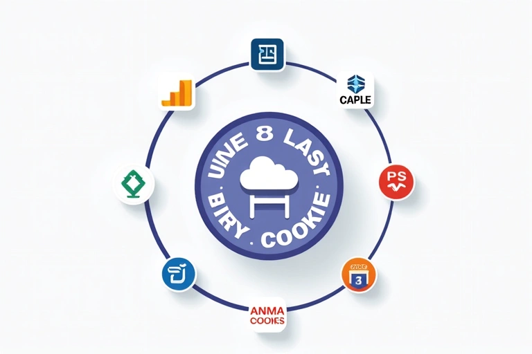Illustration of third-party cookies being used on a website, depicting icons for Google Analytics, social media platforms, and advertising networks, all connected to a central website icon.